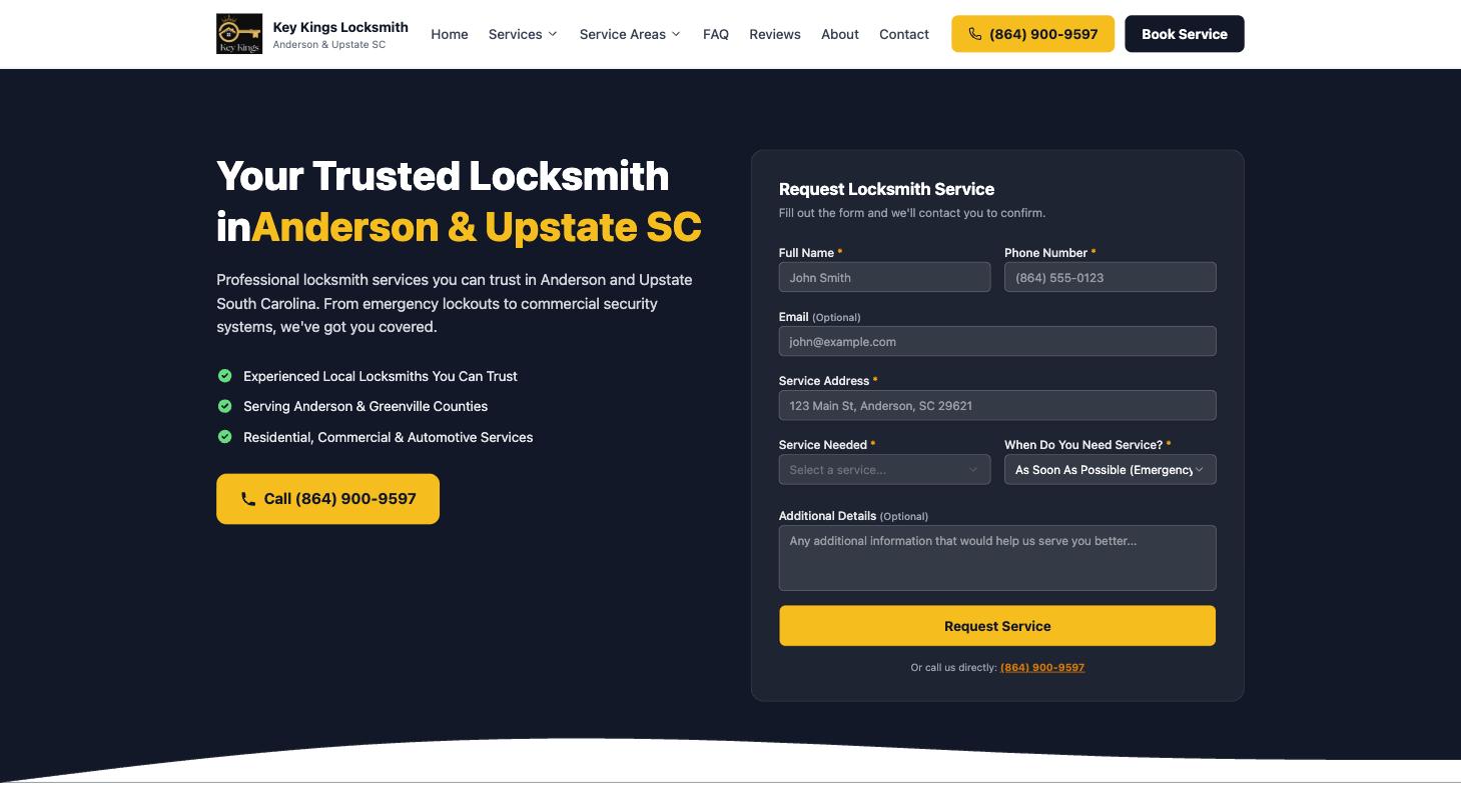 Key Kings Locksmith website homepage